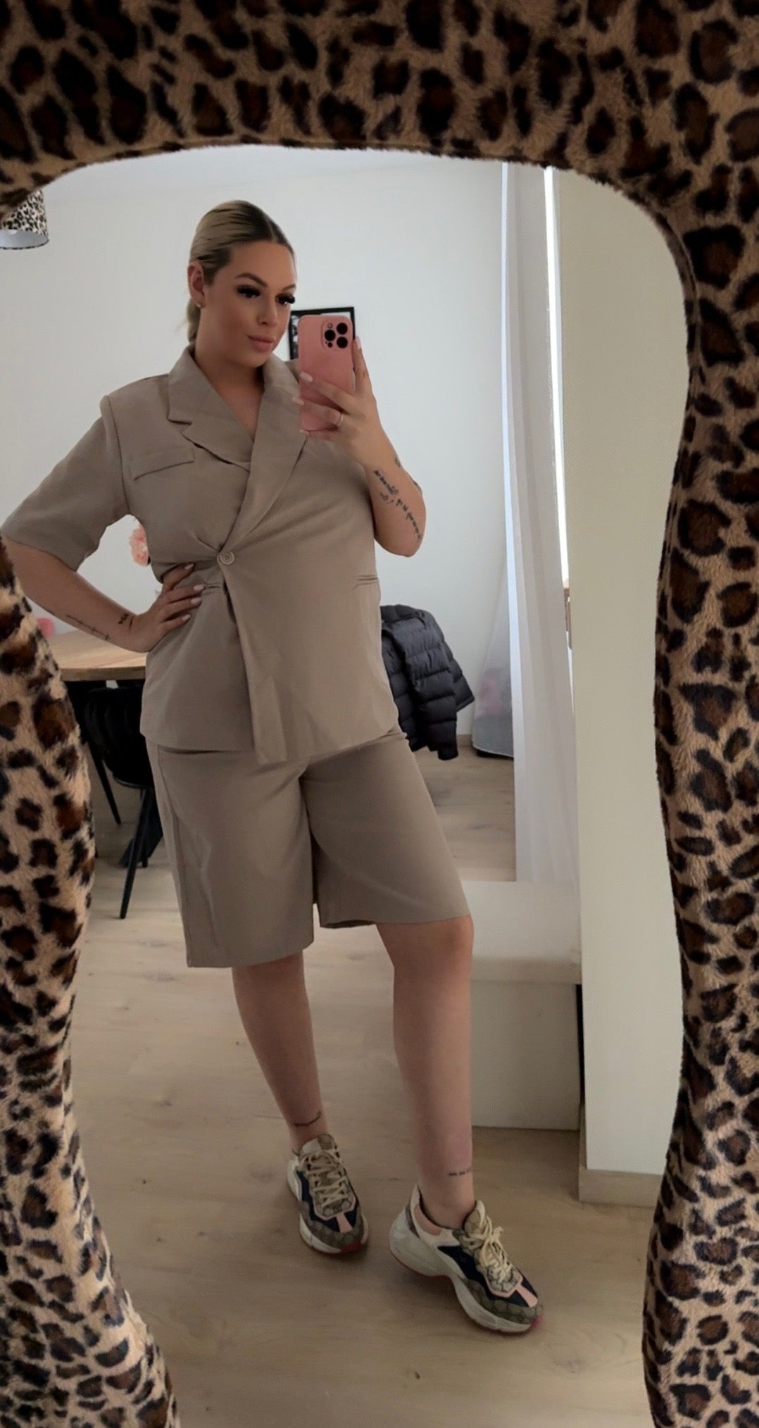2 delige blazer set taupe